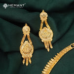 Traditional Kolhapuri Gold Finish Choker Necklace Set with Matching Drop Earrings-5329