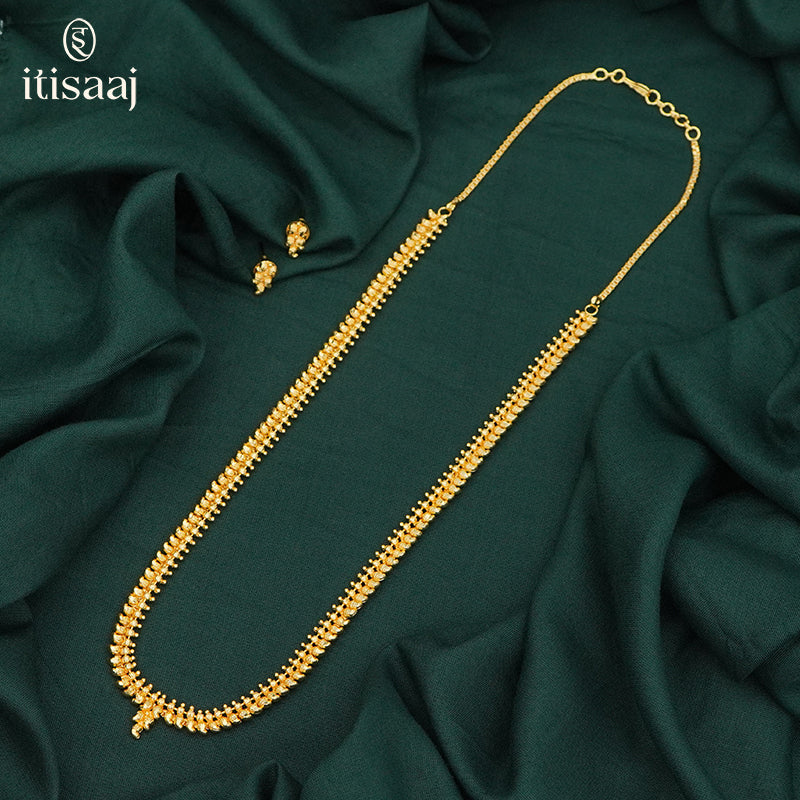Traditional Long Necklace Set with Matching Koyari Stud Earrings - 4123