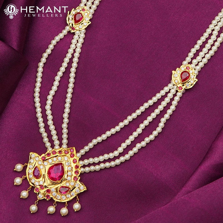 Traditional Maharashtrian Chinchpeti Moti Har Long Kamal - 3387 – itisaaj