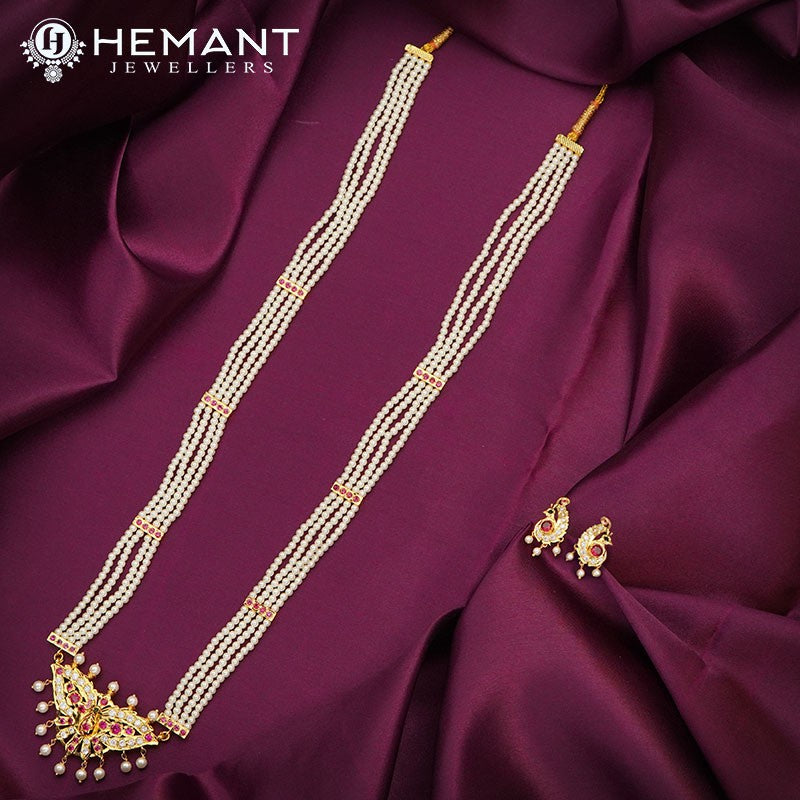 Traditional Maharashtrian Chinchpeti Moti Necklace Long Chinch Peti 4 Line - 824