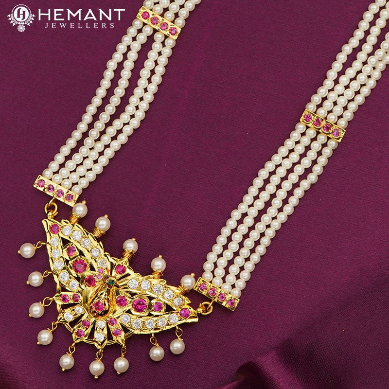 Traditional Maharashtrian Chinchpeti Moti Necklace Long Chinch Peti 4 Line - 824