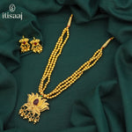 Traditional Maharashtrian Kolhapuri Chex Mala 3 Line Kamal with Earrings - 4312