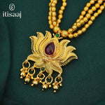 Traditional Maharashtrian Kolhapuri Chex Mala 3 Line Kamal with Earrings - 4312