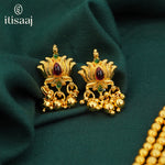 Traditional Maharashtrian Kolhapuri Chex Mala 3 Line Kamal with Earrings - 4312