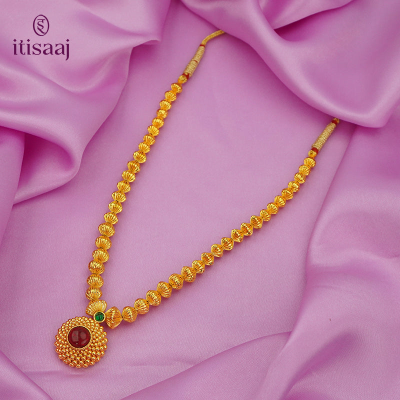 Traditional Maharashtrian Kolhapuri Javmala G Saj Rava 5 Line Pendal - 4932