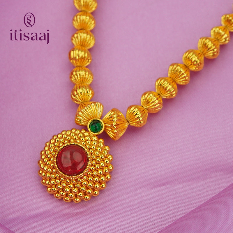 Traditional Maharashtrian Kolhapuri Javmala G Saj Rava 5 Line Pendal - 4932