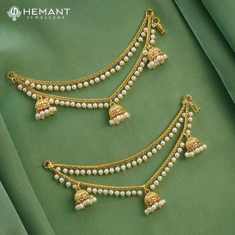 Traditional Maharashtrian Kolhapuri Kan Chain Moti II Three Zumka – itisaaj