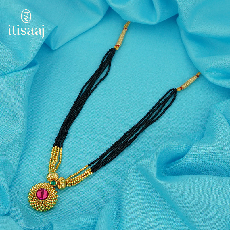 Traditional Maharashtrian Kolhapuri Mangalsutra 12 Mani Saj Rava 5 Line - 4943