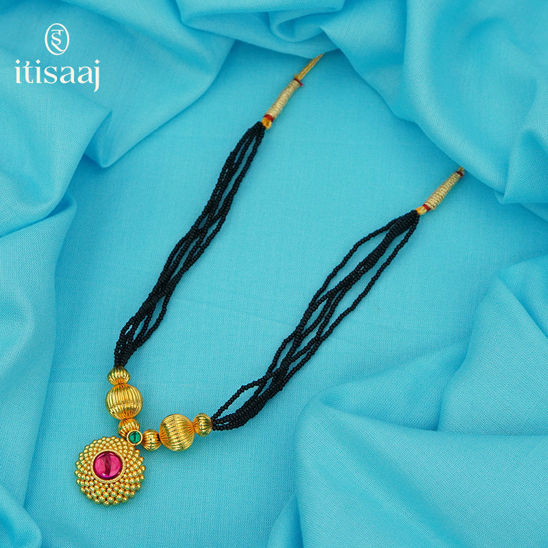 Traditional Maharashtrian Kolhapuri Mangalsutra 3 Jav Saj Rava 5 Line - 4697