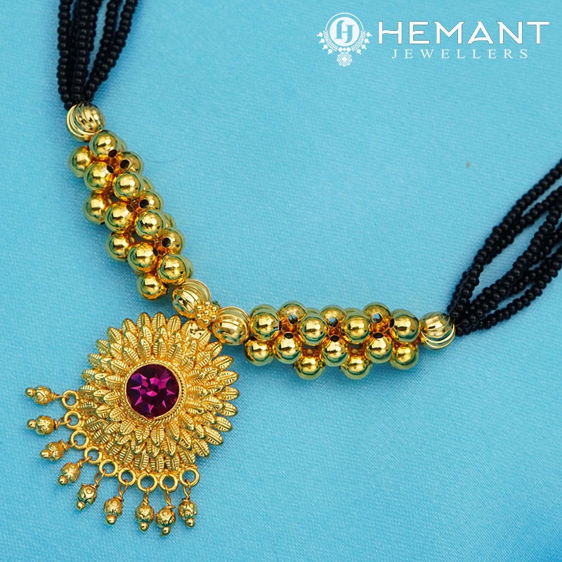 Traditional Maharashtrian Kolhapuri Mangalsutra 5 No. Patch Surya - 528