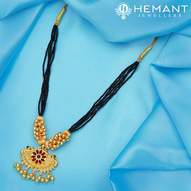 Traditional Maharashtrian Kolhapuri Mangalsutra Big Ghas Damaru Mor - 950