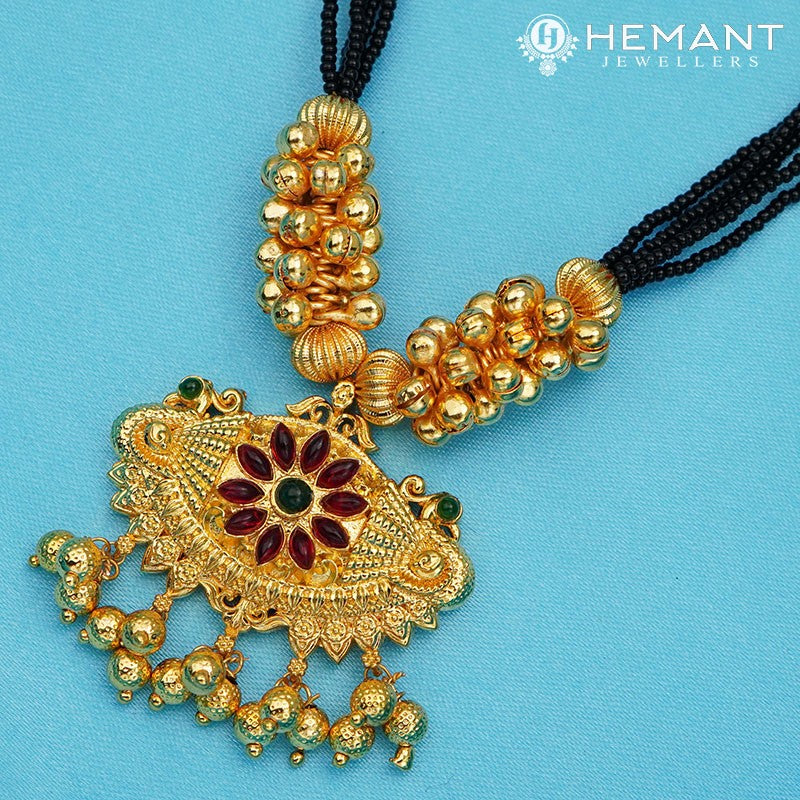 Traditional Maharashtrian Kolhapuri Mangalsutra Big Ghas Damaru Mor - 950