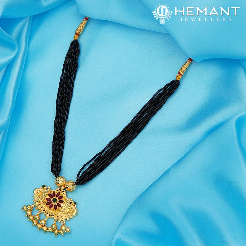 Traditional Maharashtrian Kolhapuri Mangalsutra Plain Damaru Mor - 3532