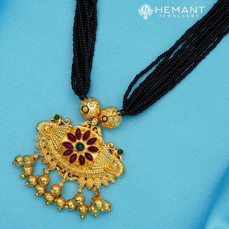 Traditional Maharashtrian Kolhapuri Mangalsutra Plain Damaru Mor - 3532