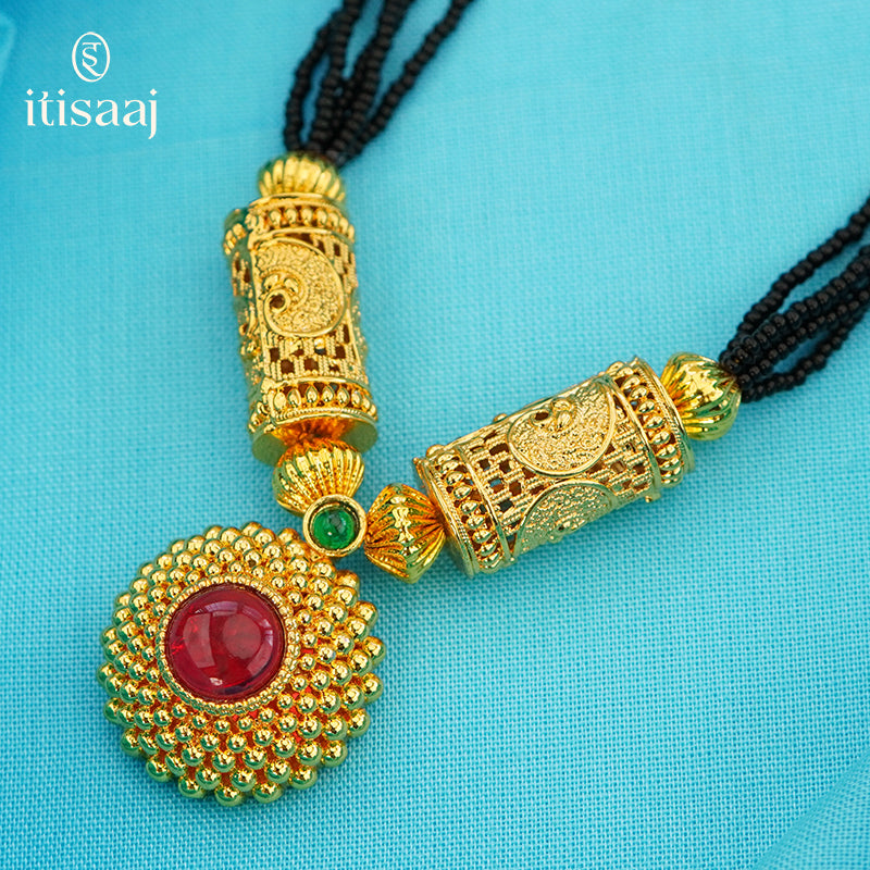 Traditional Maharashtrian Kolhapuri Mangalsutra Saj Rava 5 Line Pendal - 4959