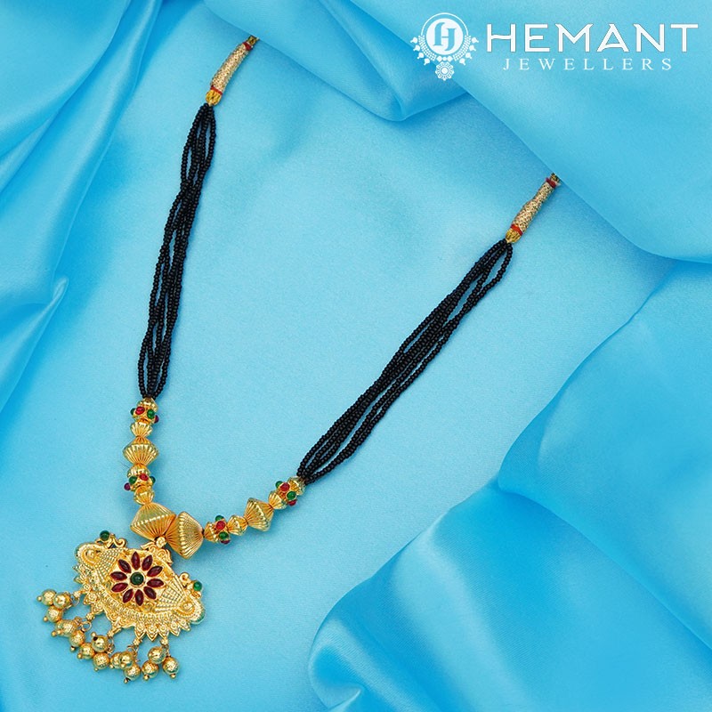 Traditional Maharashtrian Kolhapuri Mangalsutra Topra Chakri Damaru Mor - 3552