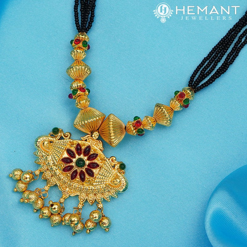 Traditional Maharashtrian Kolhapuri Mangalsutra Topra Chakri Damaru Mor - 3552