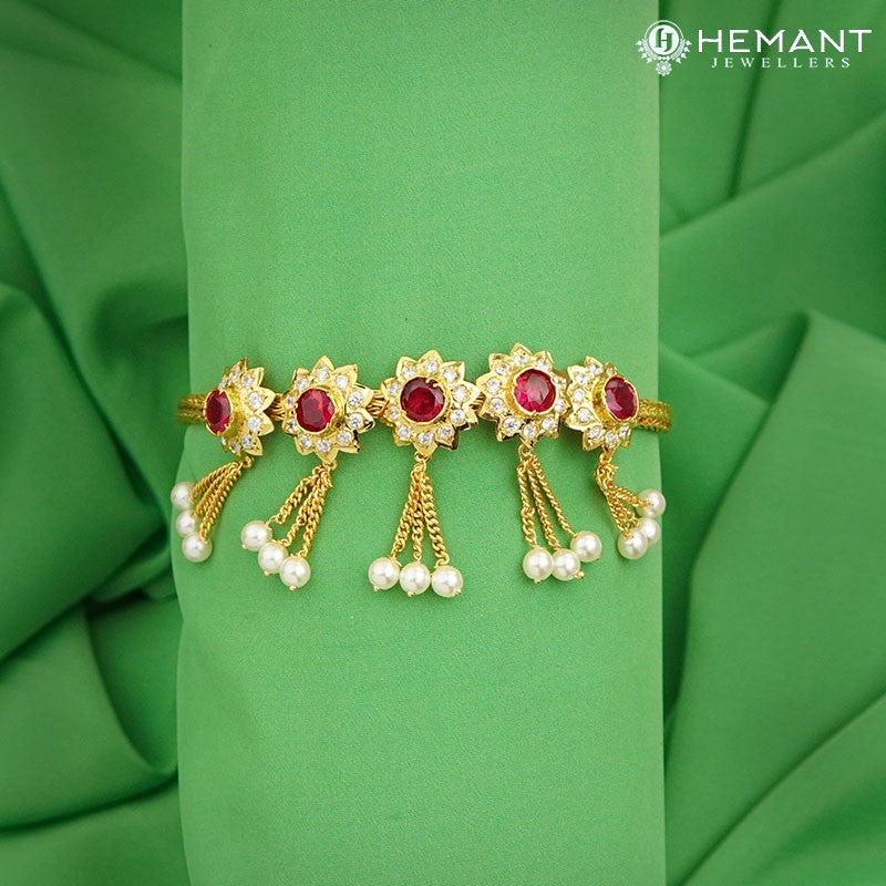 Traditional Maharashtrian Kolhapuri Micro Gold Plated Baju Band 5 Pc. Patra Same Round