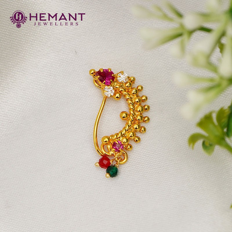 Traditional Maharashtrian Kolhapuri Micro Gold Plated Nath Golden A (Nose Pin)