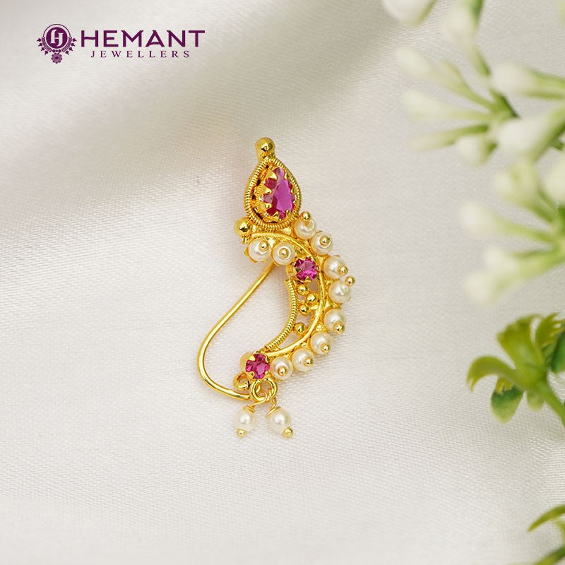 Traditional Maharashtrian Kolhapuri Micro Gold Plated Nath P (Nose Pin)