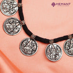Traditional Maharashtrian Kolhapuri Micro Gold Plated Putali Har 21 Coin Black Silver(Oxidized) - 5060