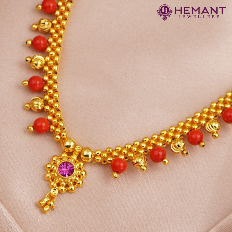 Traditional Maharashtrian Kolhapuri Micro Gold Plated Thushi 16 Vertical 16 Powala Saj 2-0