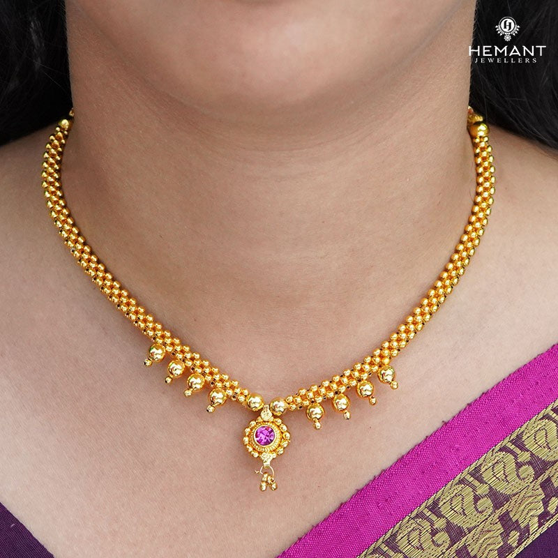 Traditional Maharashtrian Kolhapuri Micro Gold Plated Thushi 8 Plain Saj 0
