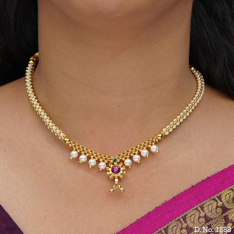 Traditional Maharashtrian Kolhapuri Thushi Moti Kamal Half Zalar