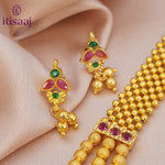 Traditional Maharashtrian Kolhapuri Thushi Patta Long Chex 3 Pan Flower with Earrings - 5025