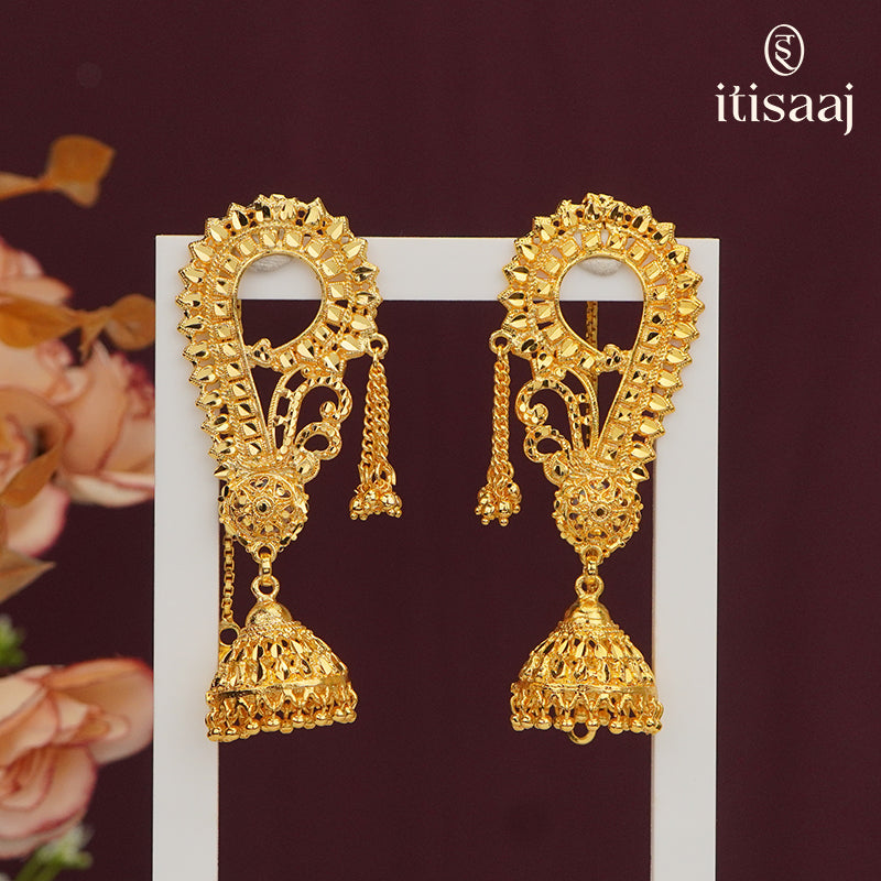 Traditional Maharashtrian Micro Gold Plated Earcuff Kan Jhumka Earrings with Intricate Filigree Work - 5540