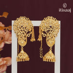 Traditional Maharashtrian Micro Gold Plated Earcuff Kan Jhumka Earrings with Intricate Filigree Work - 5542