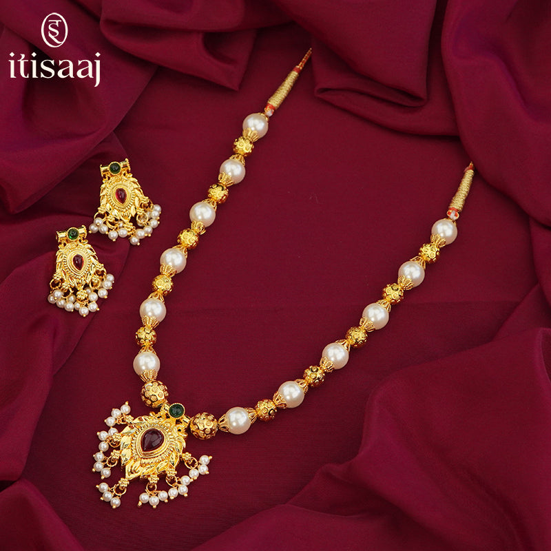 Traditional Maharashtrian Moti Mala 10 MM Pan Pendal - 4770