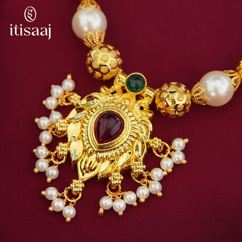 Traditional Maharashtrian Moti Mala 10 MM Pan Pendal - 4770