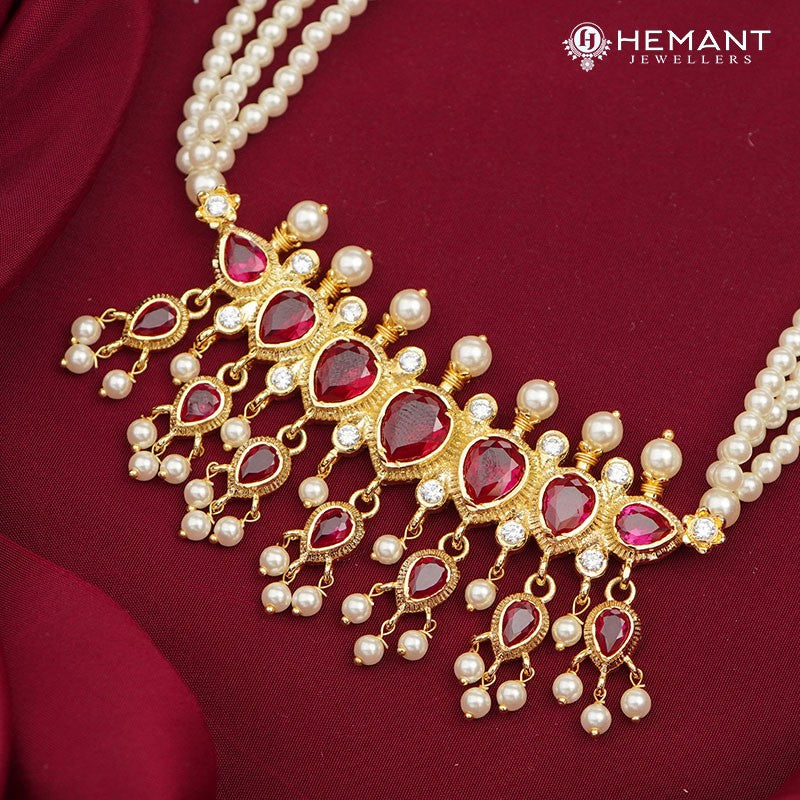 Traditional Maharashtrian Moti Mala 3 Line Puneri 7 Stone – itisaaj