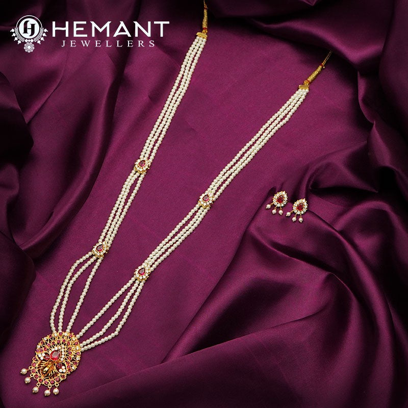 Traditional Maharashtrian Tanmani Moti Har Long Mor Gadha WT - 3374