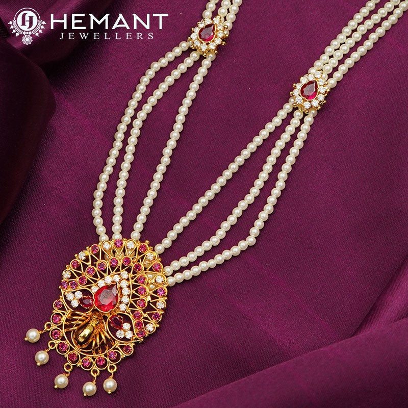 Traditional Maharashtrian Tanmani Moti Har Long Mor Gadha WT - 3374