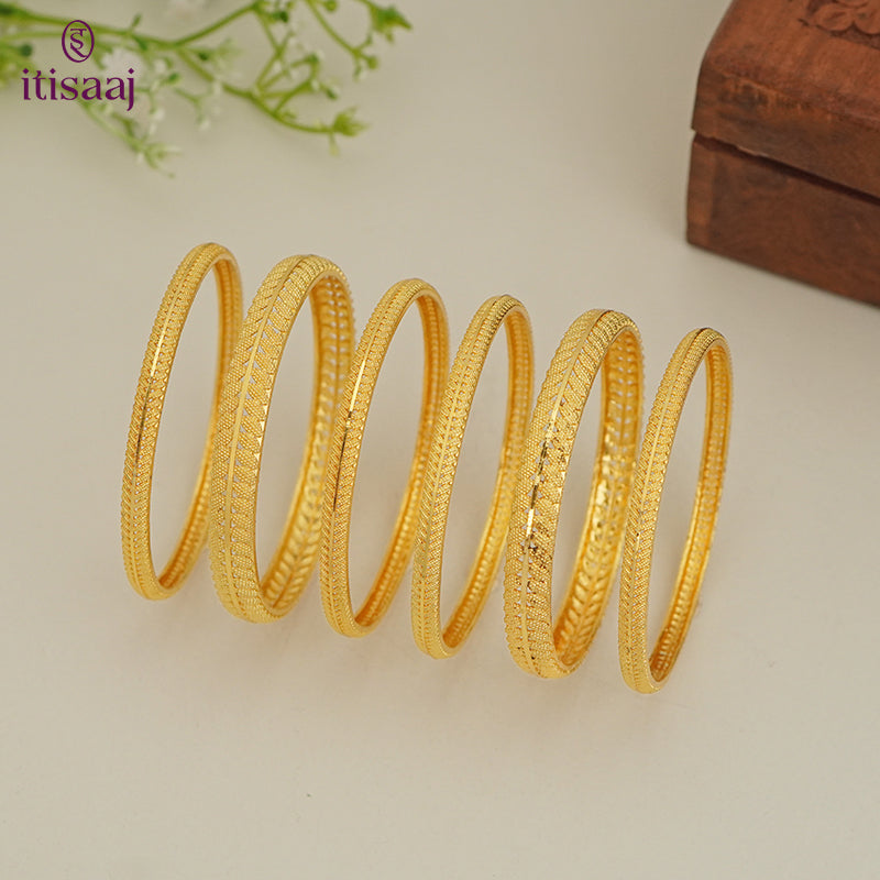 Traditional Micro Gold Plated 6-Piece Bangle Set (Bilwar Patli Set) - 5833-35