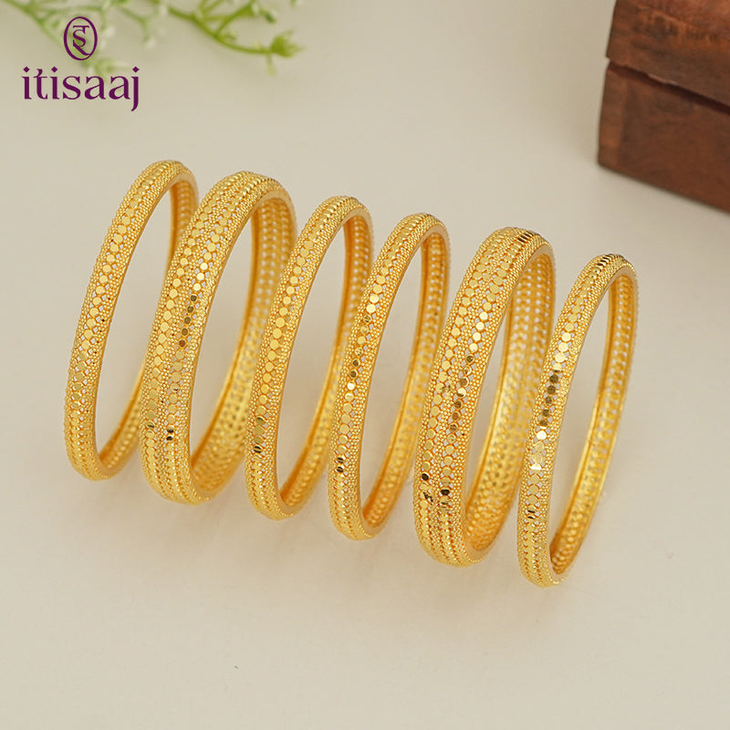 Traditional Micro Gold Plated 6-Piece Bangle Set (Bilwar Patli Set) - 5836-38