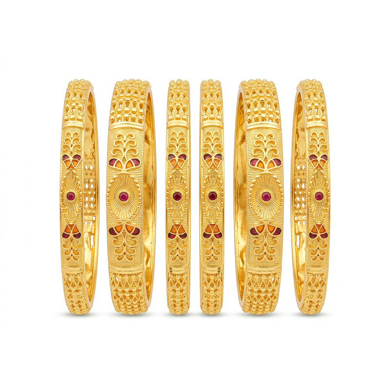 Traditional Micro Gold Plated 6-Piece Bangle Set (Bilwar Patli Set)