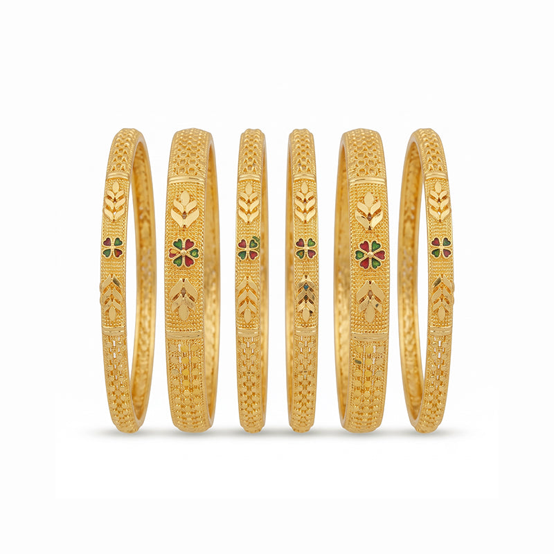 Traditional Micro Gold Plated 6-Piece Bangle Set (Bilwar Patli Set)