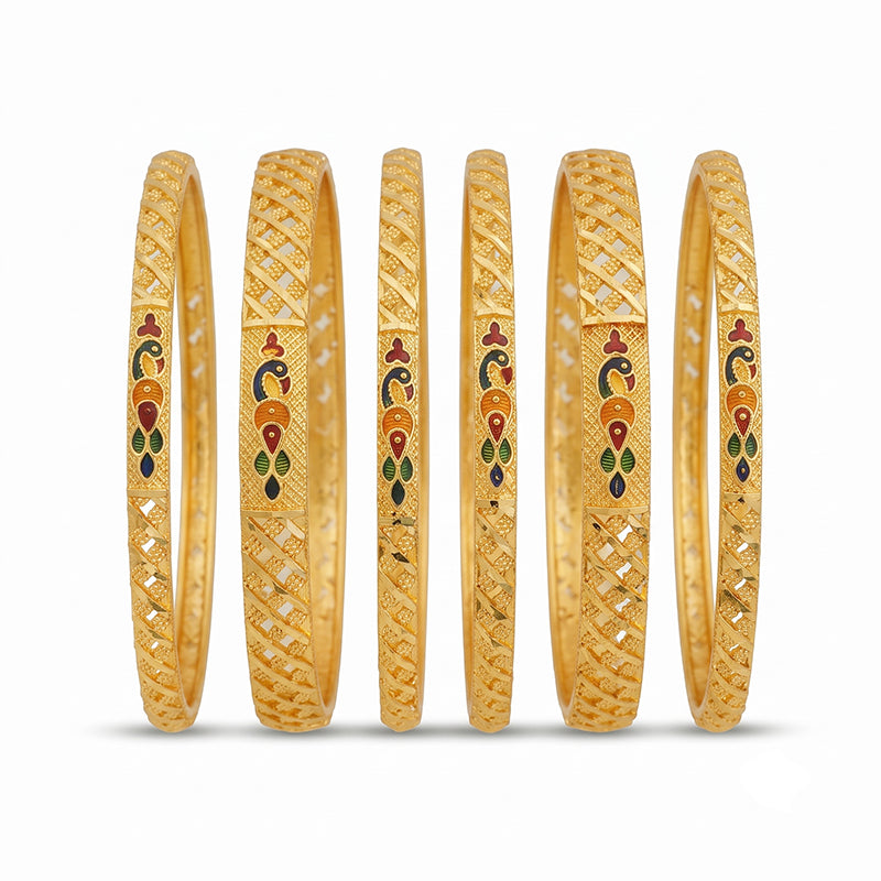 Traditional Micro Gold Plated 6-Piece Bangle Set (Bilwar Patli Set)