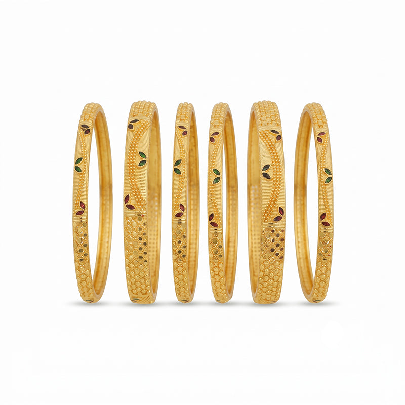 Traditional Micro Gold Plated 6-Piece Bangle Set (Bilwar Patli Set)