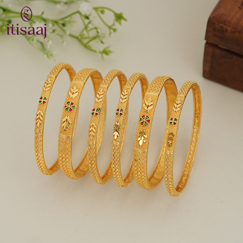 Traditional Micro Gold Plated 6-Piece Bangle Set (Bilwar Patli Set)
