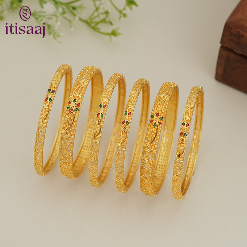Traditional Micro Gold Plated 6-Piece Bangle Set (Bilwar Patli Set)