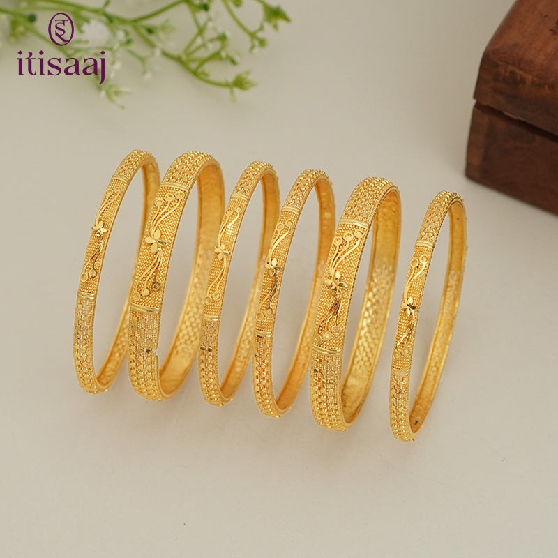 Traditional Micro Gold Plated 6-Piece Bangle Set (Bilwar Patli Set)