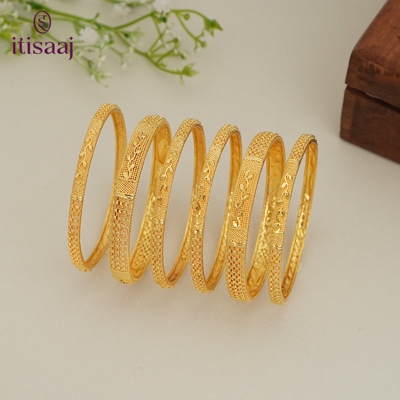 Traditional Micro Gold Plated 6-Piece Bangle Set (Bilwar Patli Set)