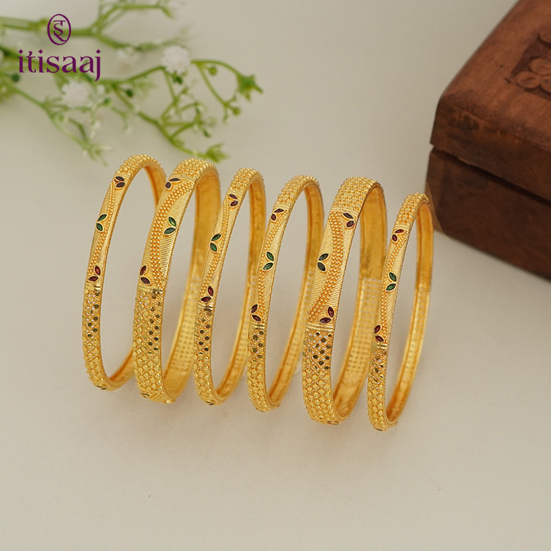 Traditional Micro Gold Plated 6-Piece Bangle Set (Bilwar Patli Set)