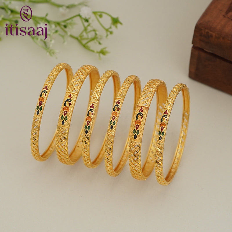 Traditional Micro Gold Plated 6-Piece Bangle Set (Bilwar Patli Set)