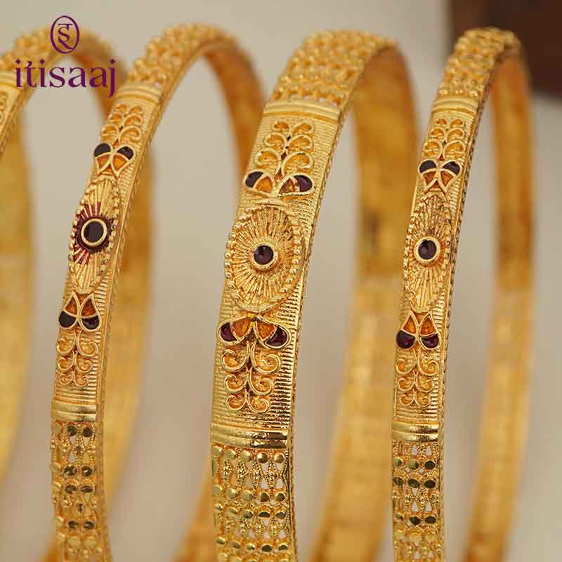 Traditional Micro Gold Plated 6-Piece Bangle Set (Bilwar Patli Set)