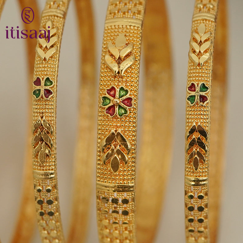 Traditional Micro Gold Plated 6-Piece Bangle Set (Bilwar Patli Set)